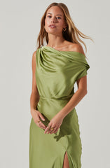 Green One Shoulder Flare Dress - This dress is ideal for a summer brunch. It emphasizes a one shoulder neckline that draws attention.