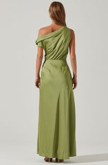 Green One Shoulder Flare Dress - This dress is ideal for a summer brunch. It emphasizes a one shoulder neckline that draws attention.