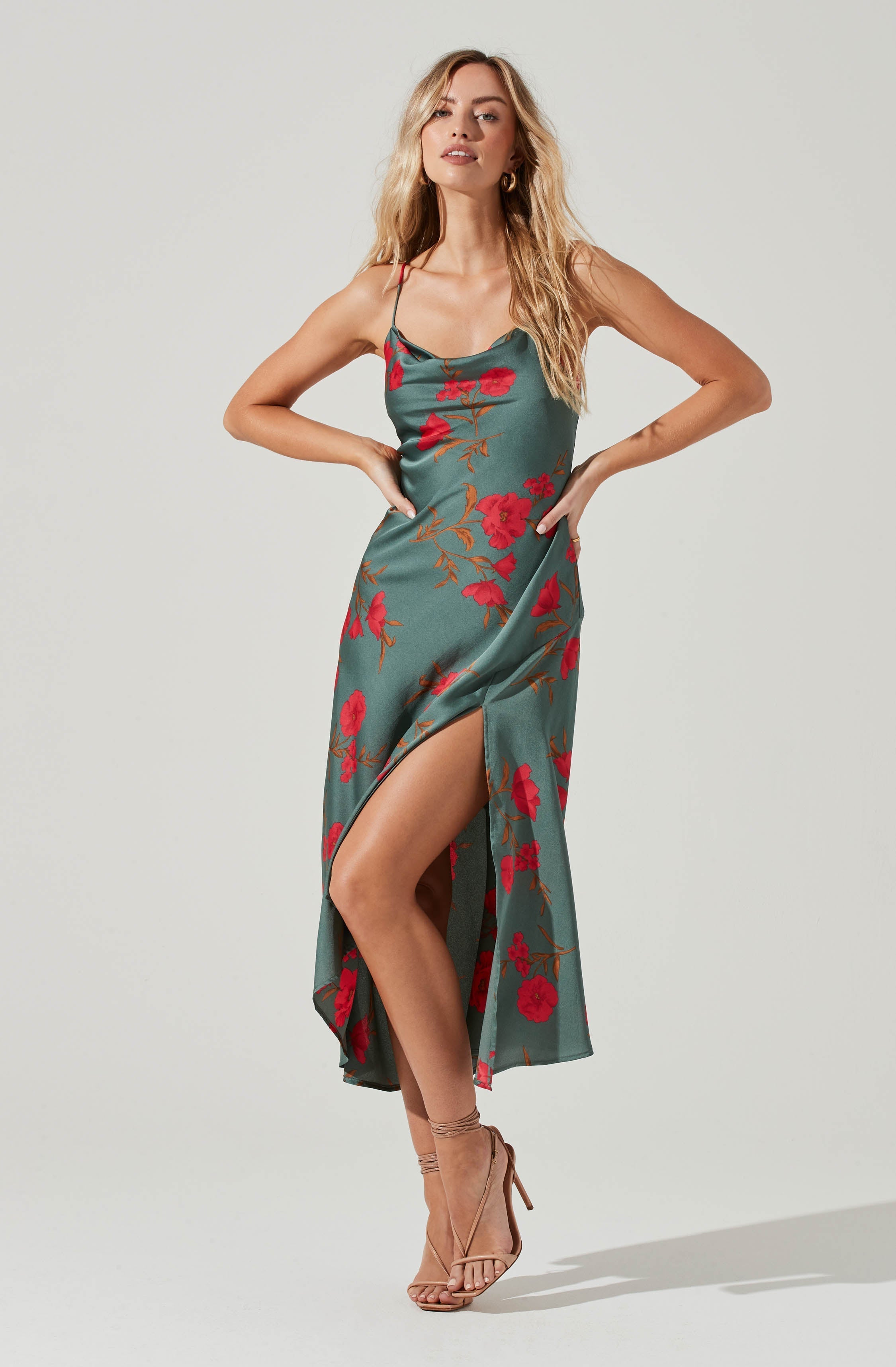 Green Cowl Dress - This dress is a cool option to pull off your holiday look. It flaunts a modish cowl neck. Look stunning, pairing this dress up with strappy peep-toes and a matching clutch.