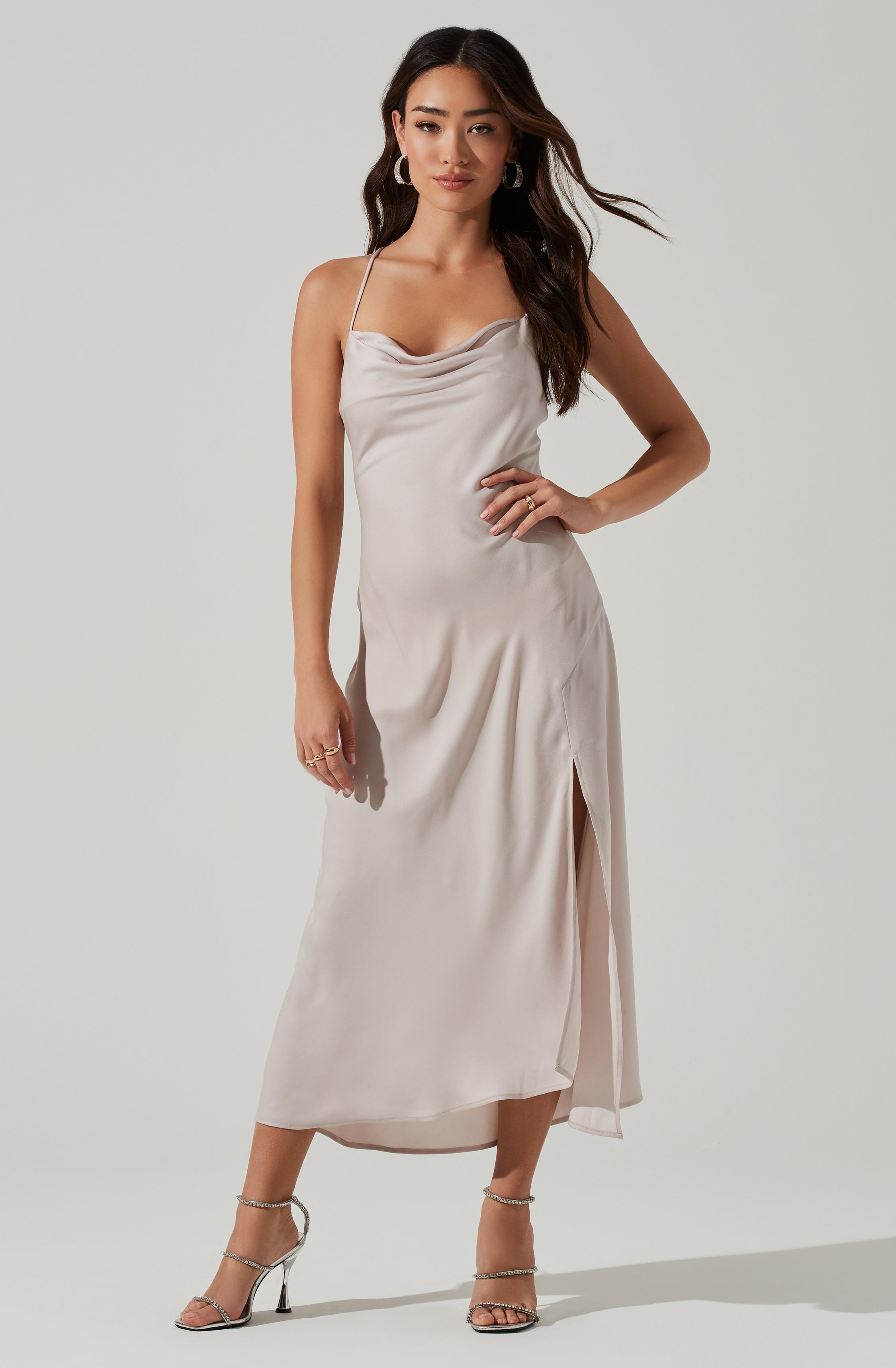Pink Plunge Neck Flare Dress - Style your holiday ensemble with this charming dress. It flaunts a plunge neckline.