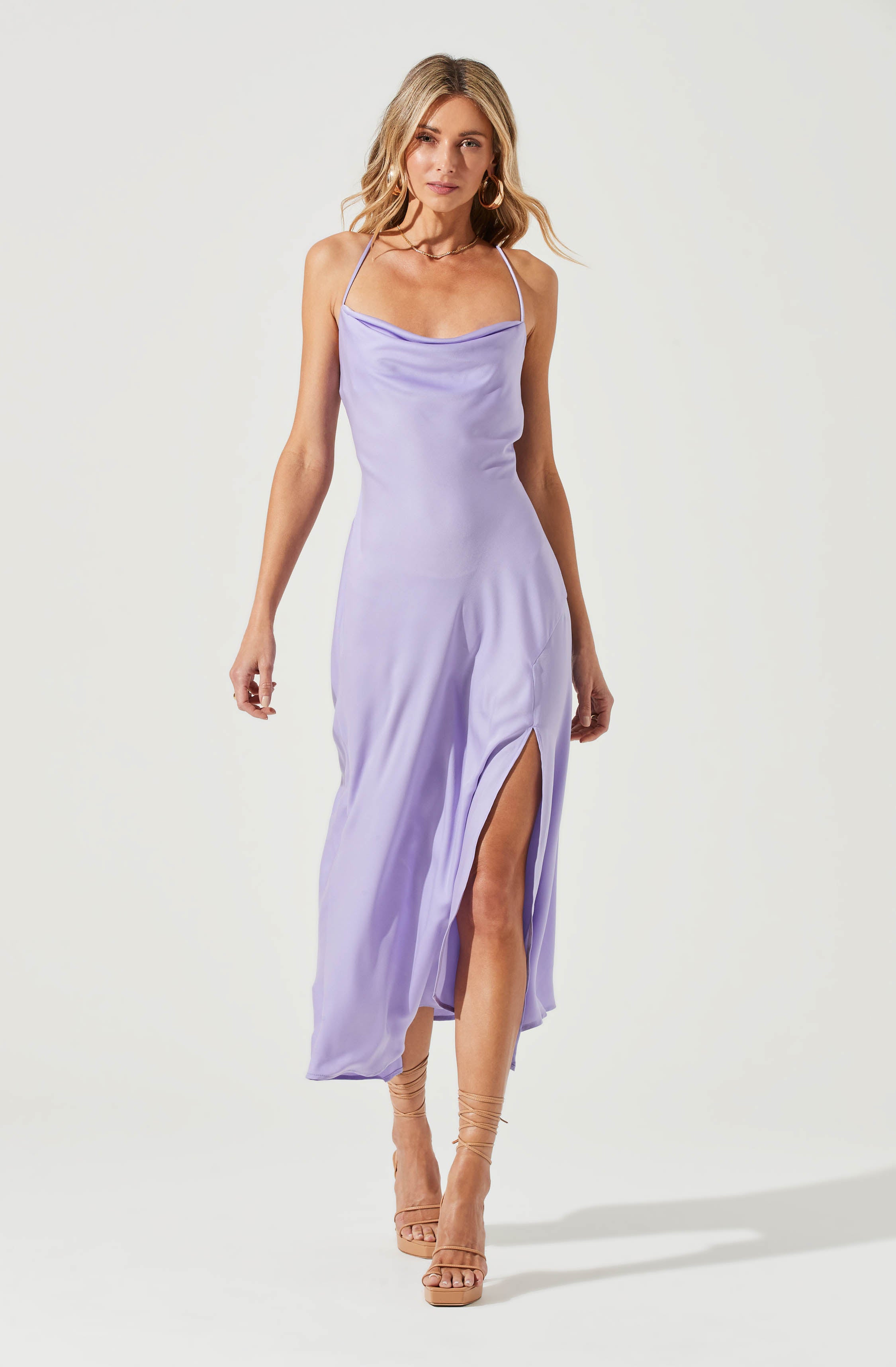 Grey Cowl Dress - Style your holiday ensemble with this charming dress. It showcases a modish cowl neck. This dress goes well with a pair of suede pumps and an envelope clutch.