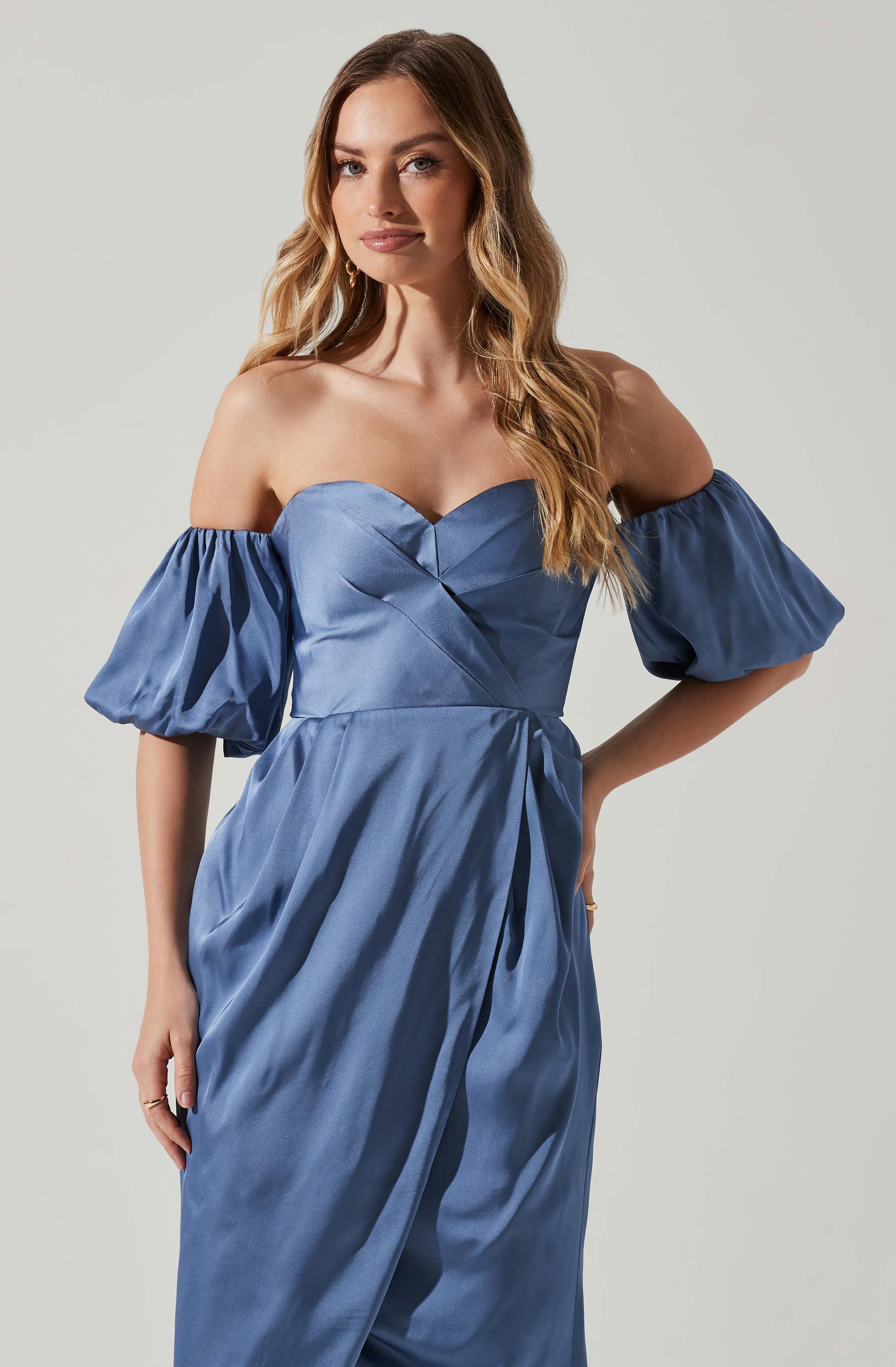 Blue Off-Shoulder Sheath Dress - This retro dress is just what you need to add a bit of color to your wardrobe. It flaunts a sexy off-shoulder neckline. Style this dress with a pair of sandals and a handbag.