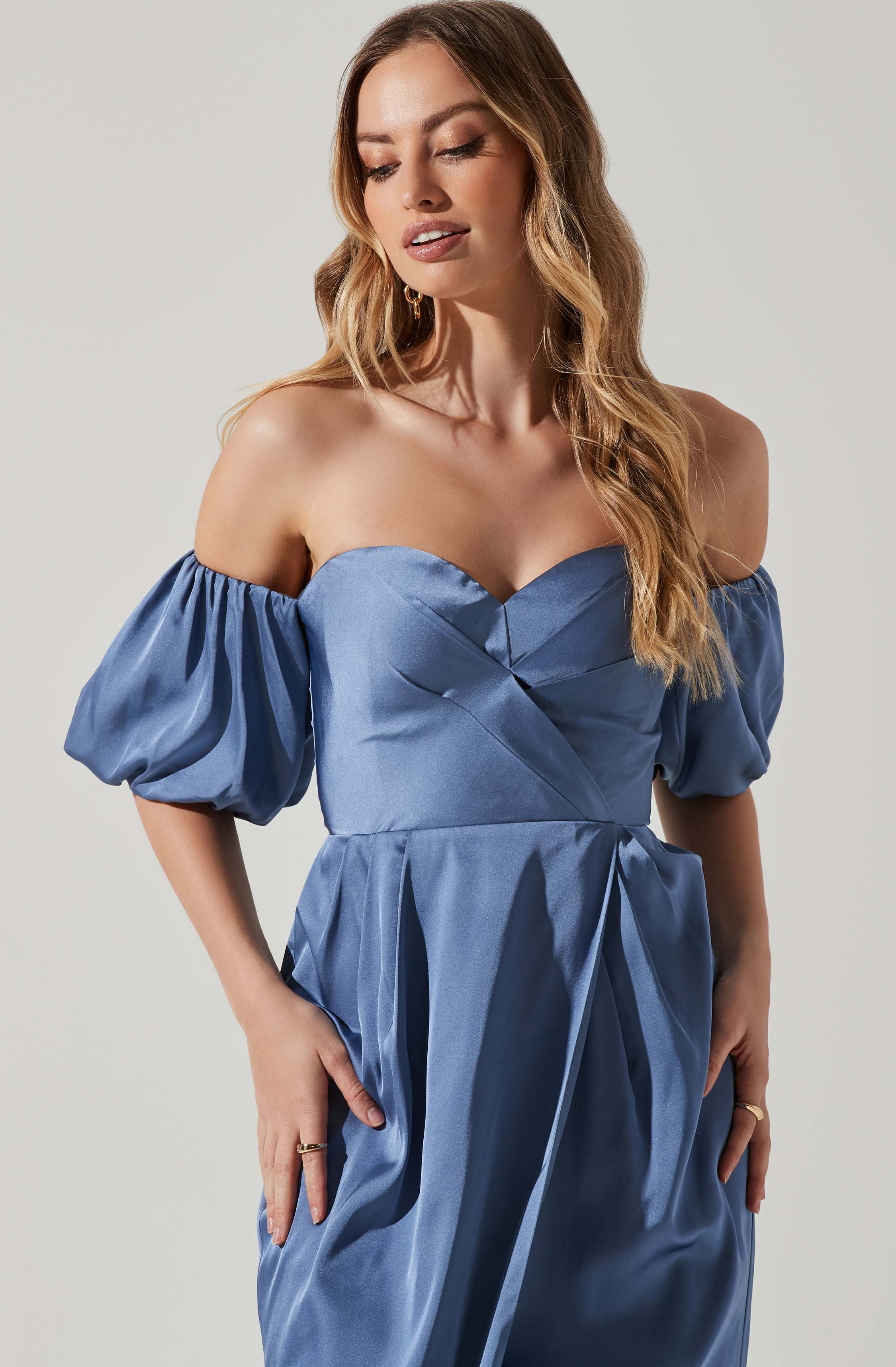Blue Off-Shoulder Sheath Dress - This retro dress is just what you need to add a bit of color to your wardrobe. It flaunts a sexy off-shoulder neckline. Style this dress with a pair of sandals and a handbag.