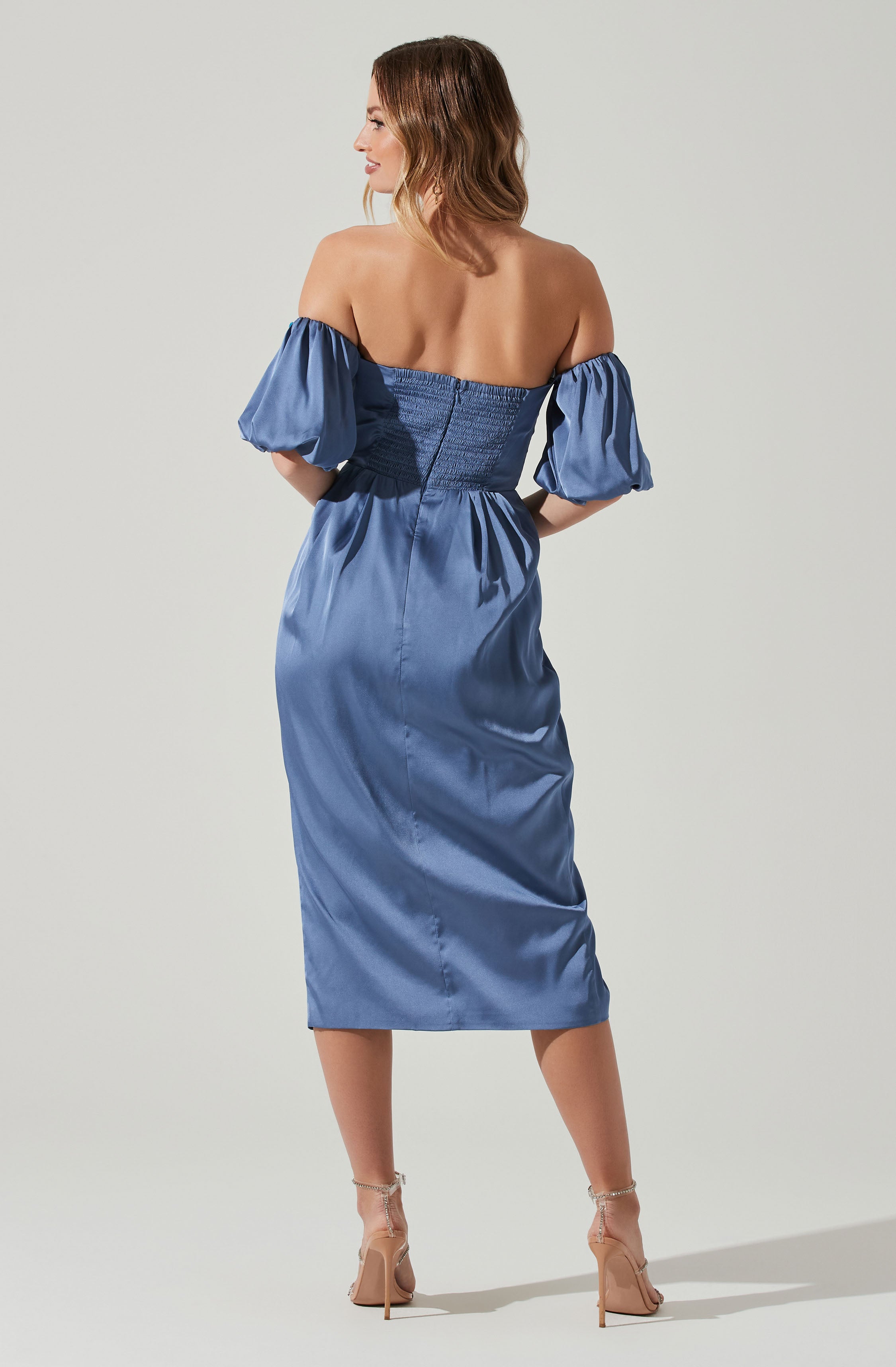Blue Off-Shoulder Sheath Dress - This retro dress is just what you need to add a bit of color to your wardrobe. It flaunts a sexy off-shoulder neckline. Style this dress with a pair of sandals and a handbag.