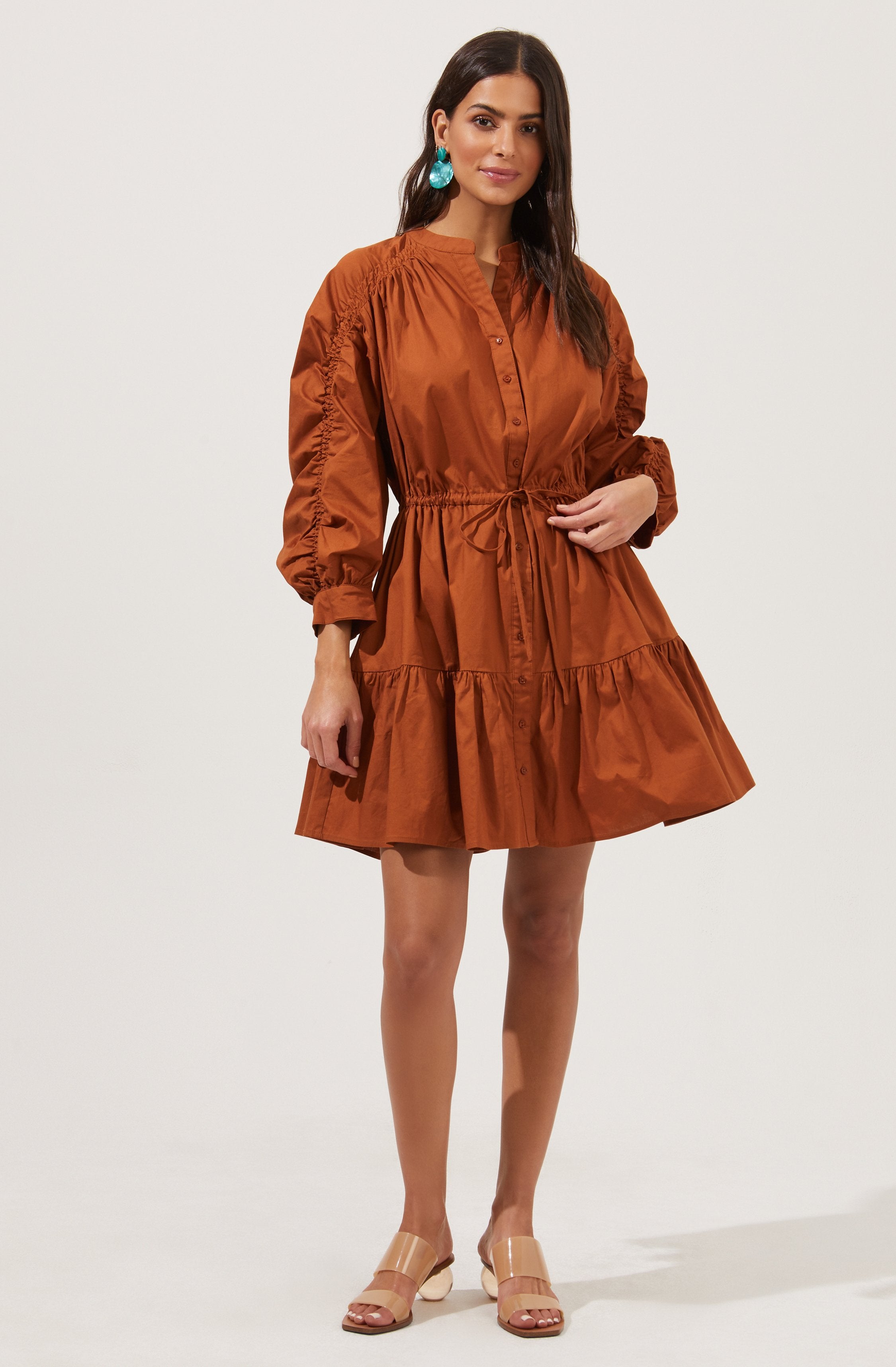 Solid Flare Dress - This dress is ideal for a summer brunch. It features a highneck that adds to its charm.