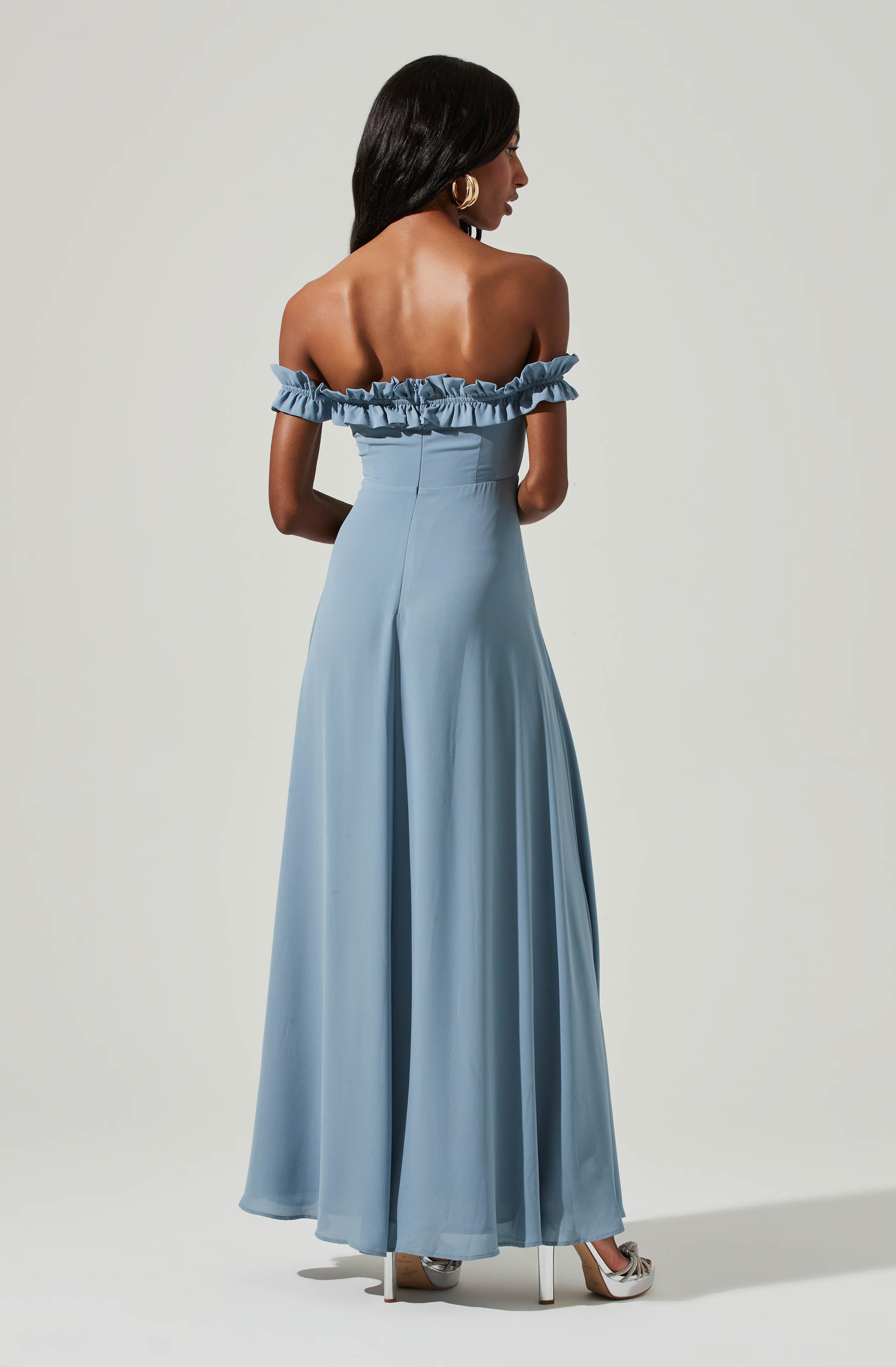 Off-Shoulder Flare Dress - This one has a classic style to it that's great for special occasions and events. It has an entrancing off-shoulder neckline.