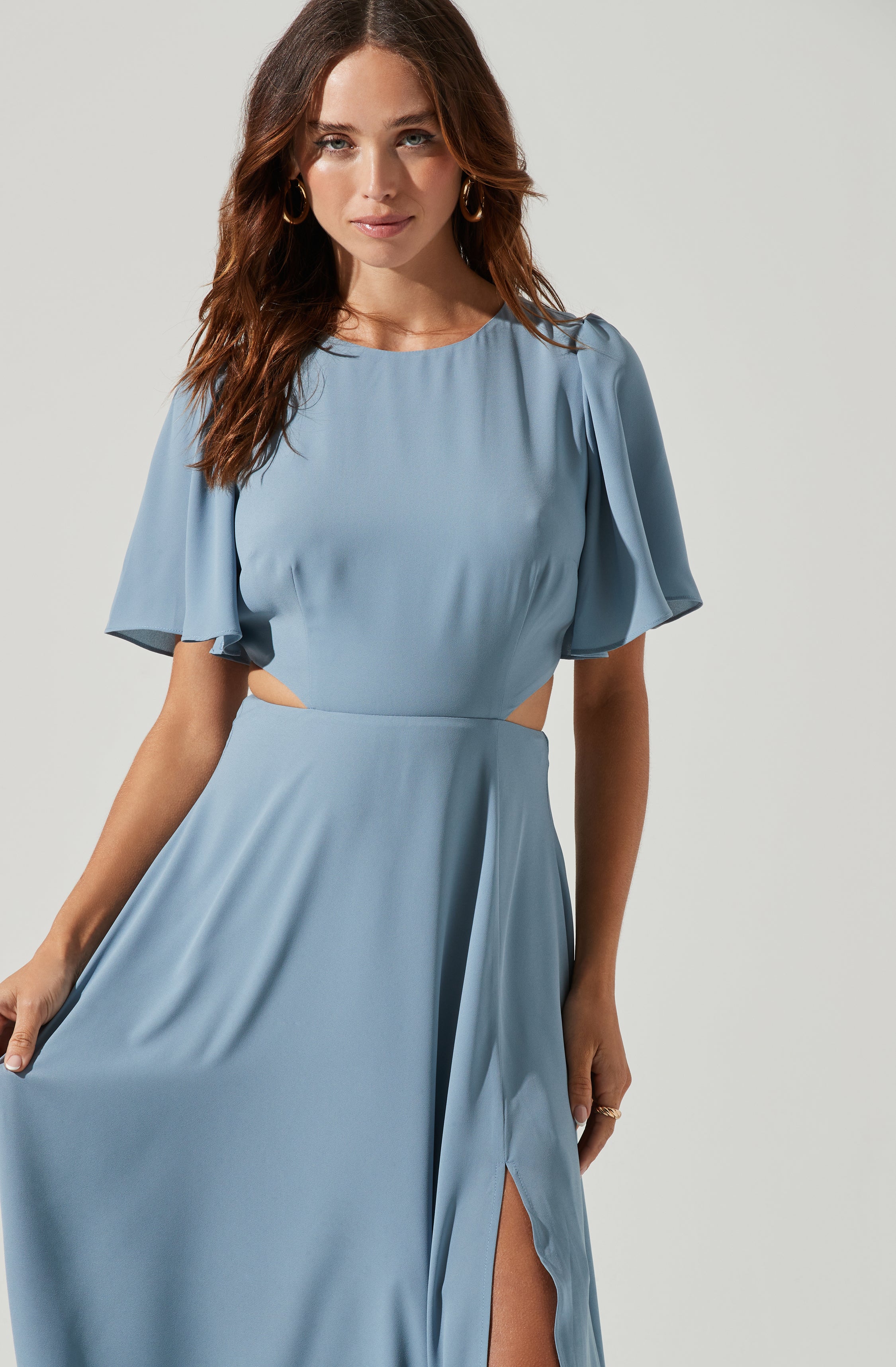Blue Flare Dress - This dress spells out pure class. It flaunts a crew neck.