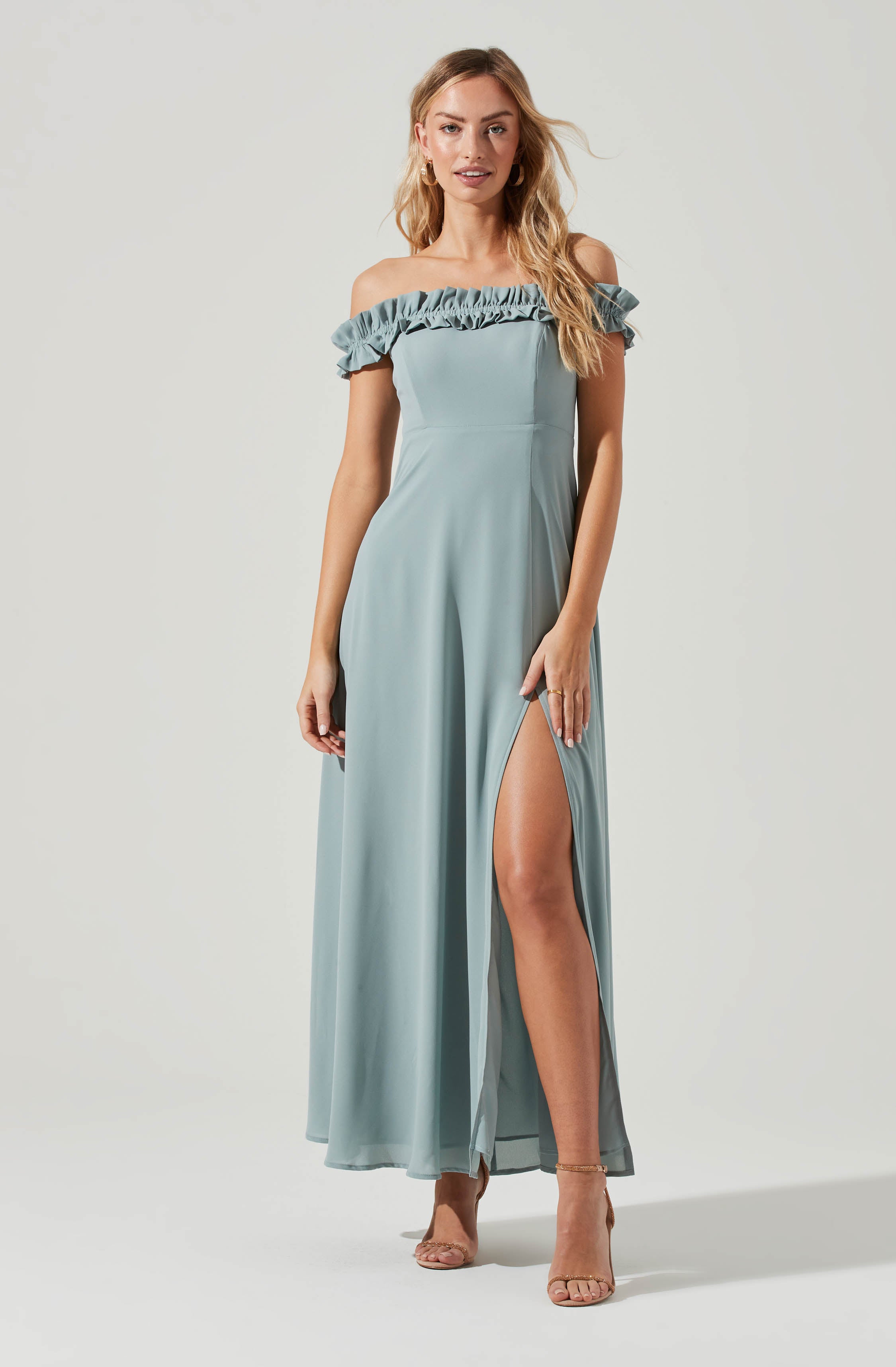 Grey Off-Shoulder Flare Dress - This dress is surely one of the more fashion forward options for your wardrobe. It flaunts an entrancing off-shoulder neckline.