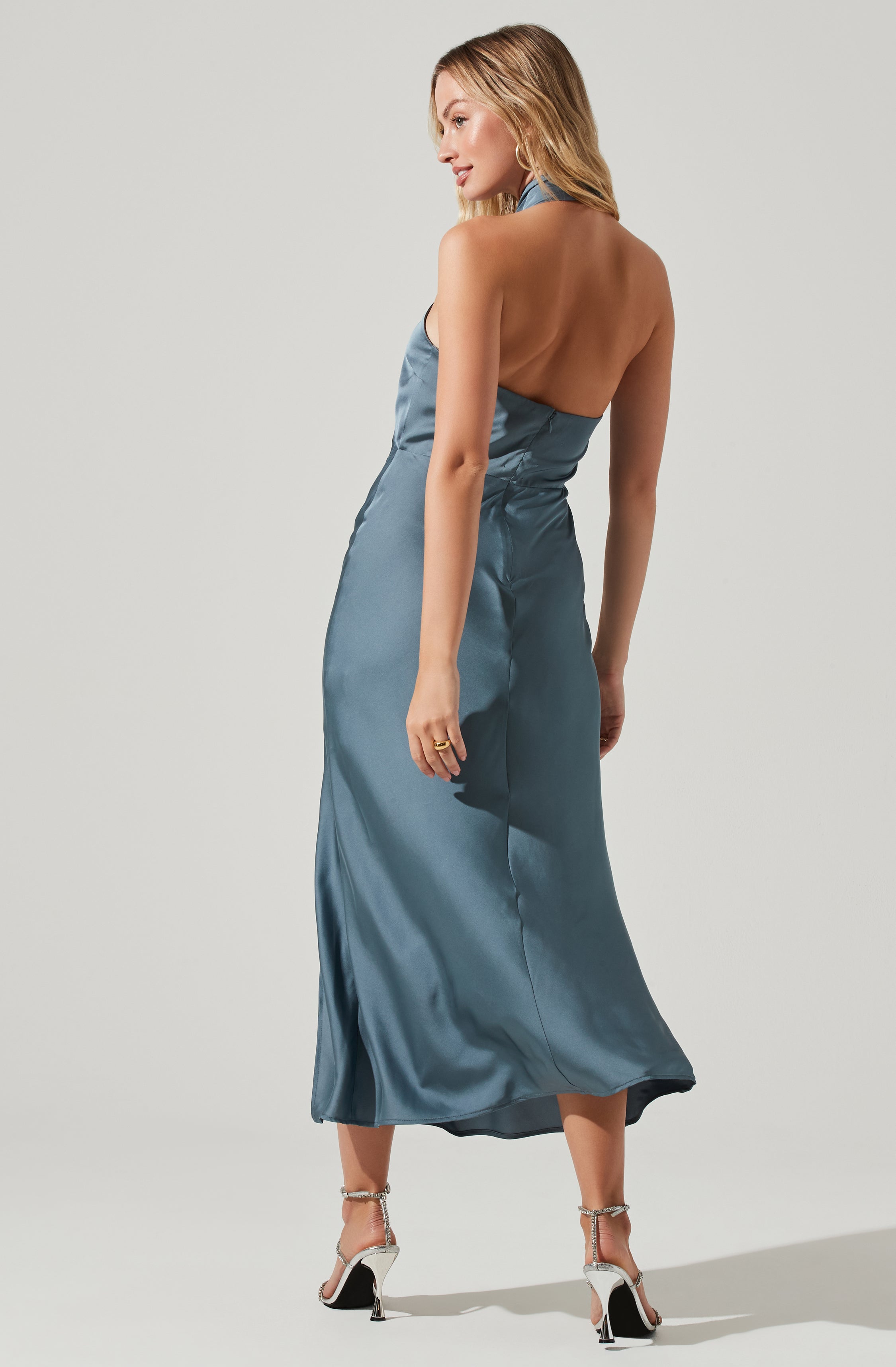 Blue Highneck Column Dress - This dress spells out pure class. It showcases an elegant highneck. Team it up with accessories to match.