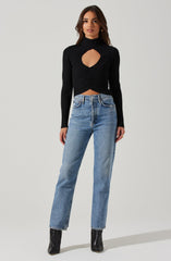 Highneck Knit Top - This is an outfit that easily goes from morning coffee to post-work happy hour. It emphasizes a slender highneck.
