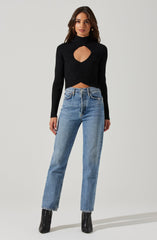Highneck Knit Top - This is an outfit that easily goes from morning coffee to post-work happy hour. It emphasizes a slender highneck.