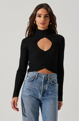 Highneck Knit Top - This is an outfit that easily goes from morning coffee to post-work happy hour. It emphasizes a slender highneck.
