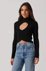 Highneck Knit Top - This is an outfit that easily goes from morning coffee to post-work happy hour. It emphasizes a slender highneck.